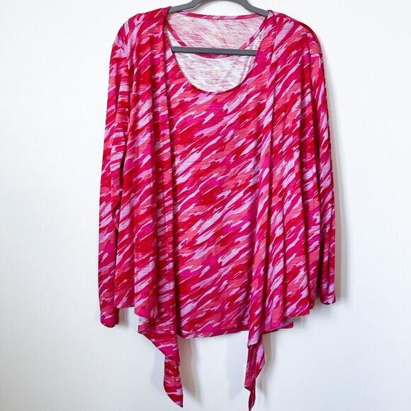 Belle by Kim Gravel Printed Slub Knit Cardigan Shrug & Tank Set Pink Abstract XL - Picture 1 of 12